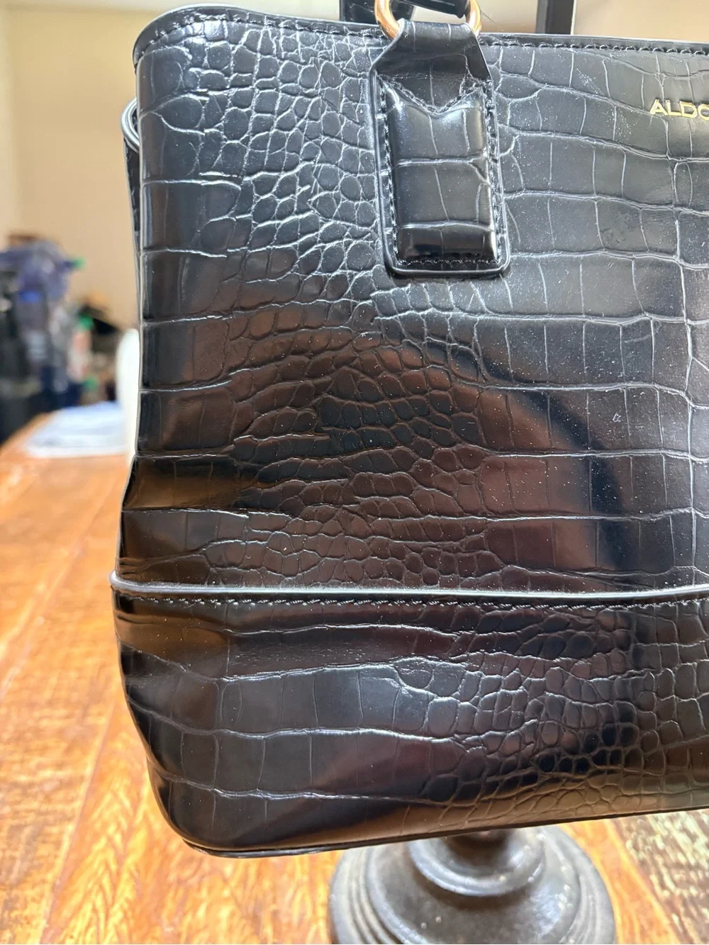 ALDO Limiaa Croc-Embossed Satchel Tote Bag in black 11.5”X12.5”